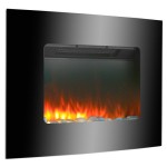 壁掛け型電気暖炉、ブラックガラス、超薄型デザイン、点滅する炎の効果付き